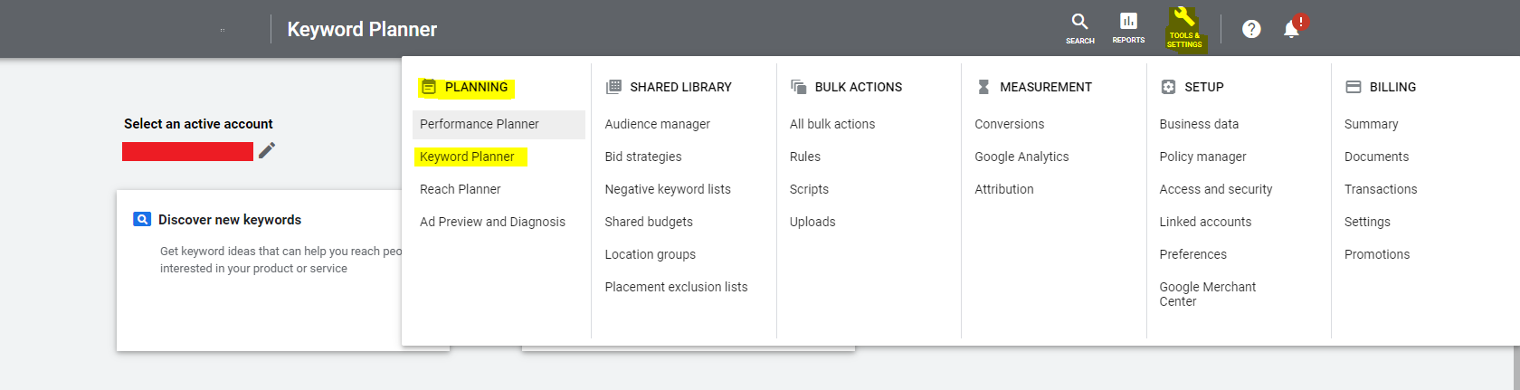 1. Google Keyword Planner – Setup
